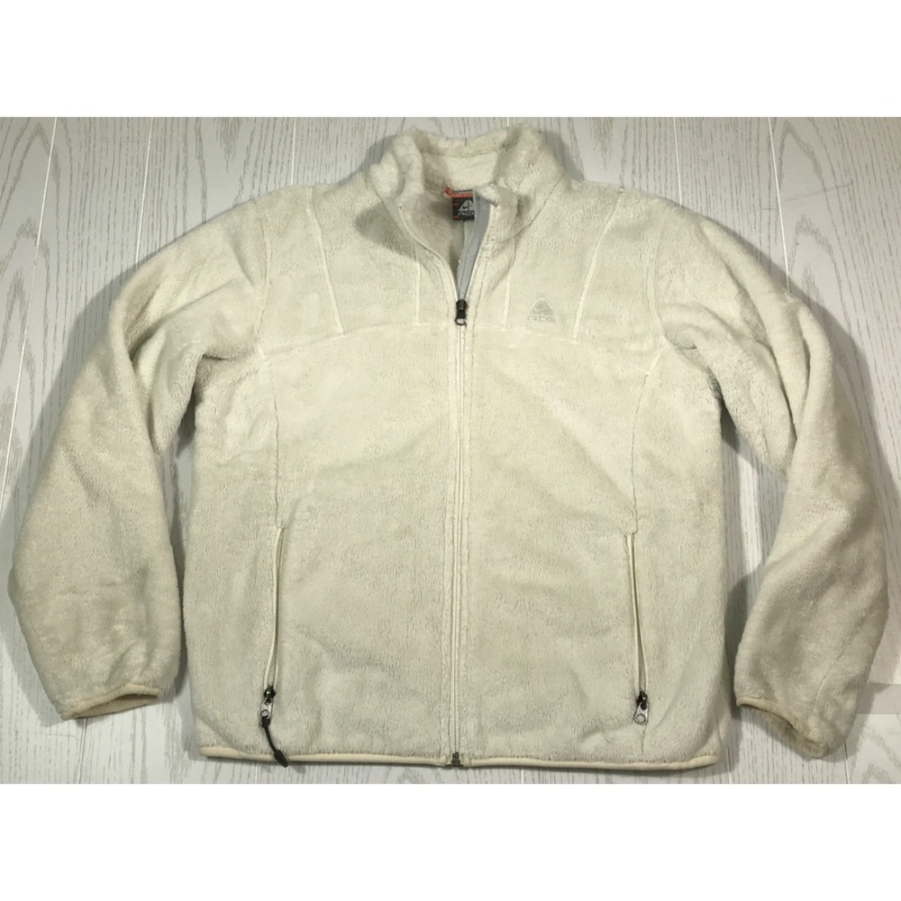 Womens Nike ACG Jacket XL White Fleece Full Zip Slim Pockets Mock Neck Vintage